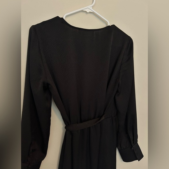 Ba&sh Women's Iris Dress Size 4 Small True Wrap Black Long Sleeve Midi Cocktail - Picture 12 of 12